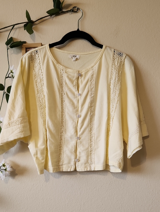 aerie Tops - aerie - Like New Soft Yellow Crochet Short Sleeve Cardigan - S